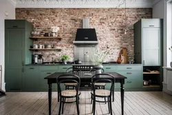 Brick loft in the kitchen interior