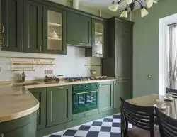 Green kitchen in neoclassical interior