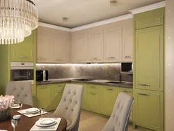 Green Kitchen In Neoclassical Interior