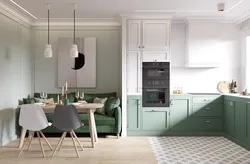Green Kitchen In Neoclassical Interior