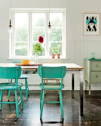 Turquoise chairs for the kitchen in the interior