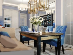 Blue chairs for the kitchen in the interior