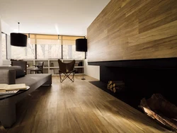 Wood-look porcelain tiles in the living room interior