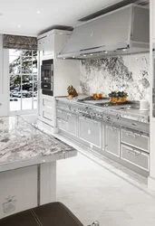 Gray marble countertop in the kitchen interior