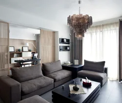 Gray brown sofa in the living room interior