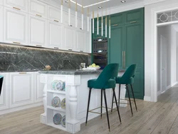 Gray and emerald in the kitchen interior