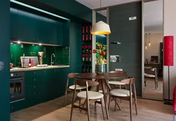 Gray and emerald in the kitchen interior