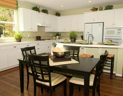 Dark walls, light kitchen in the interior