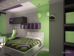 Green and purple in the bedroom interior