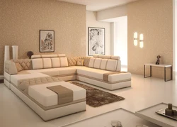 Cappuccino sofa in the interior of the living room