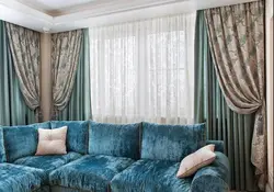 Velvet Gray Curtains In The Living Room Interior