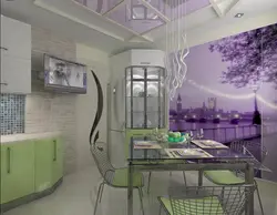 Kitchen Interior In Purple Green Color