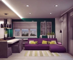 Kitchen interior in purple green color