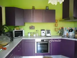 Kitchen Interior In Purple Green Color