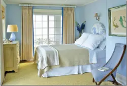 Gray-Blue Curtains In The Bedroom Interior