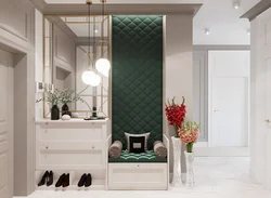 Hallway interior with mirror and pouf