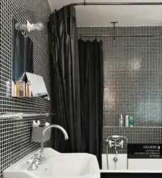 Black curtain for the bathroom in the interior