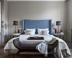 Gray Blue Bed In The Bedroom Interior