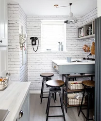 White brick wallpaper in the kitchen interior