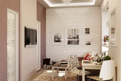 White brick wallpaper in the kitchen interior