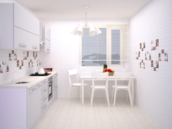 White brick wallpaper in the kitchen interior