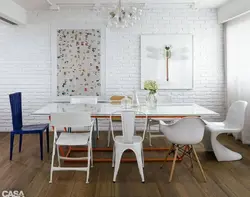 White Brick Wallpaper In The Kitchen Interior