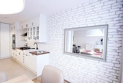 White Brick Wallpaper In The Kitchen Interior