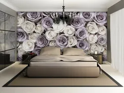 Bedroom Interior With Roses On Wallpaper