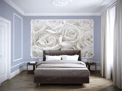 Bedroom Interior With Roses On Wallpaper