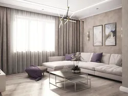 Living room interior with corner white sofa