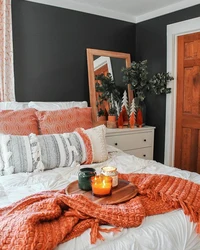 Gray And Orange In The Bedroom Interior