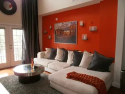 Gray and orange in the bedroom interior