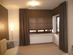 Curtains with blinds in the living room interior