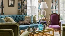 Blue-Green Sofa In The Living Room Interior