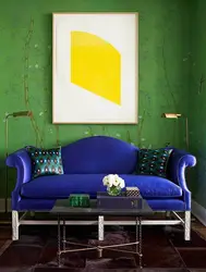 Blue-Green Sofa In The Living Room Interior