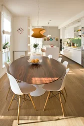 Square table in the kitchen in the interior