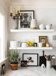 White Shelves In The Kitchen Interior