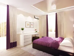 Beige with purple in the bedroom interior
