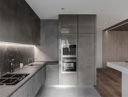 Gray kitchen with concrete look in the interior