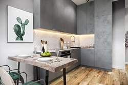 Gray kitchen with concrete look in the interior