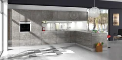 Шэрая кухня пад бетон у інтэр'еры