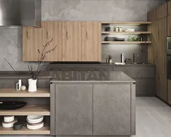 Gray kitchen with concrete look in the interior