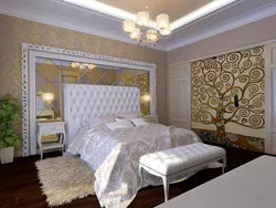 Wallpaper panel in the bedroom interior