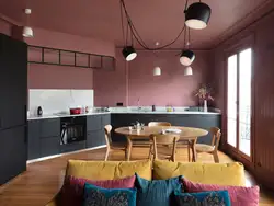Blue and pink in the kitchen interior