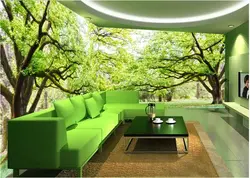 Photo wallpaper with a tree in the living room interior