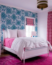 Pink and blue in the bedroom interior