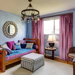 Pink And Blue In The Bedroom Interior