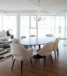 White round table in the living room interior