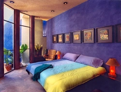 Blue and yellow in the bedroom interior