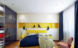 Blue and yellow in the bedroom interior